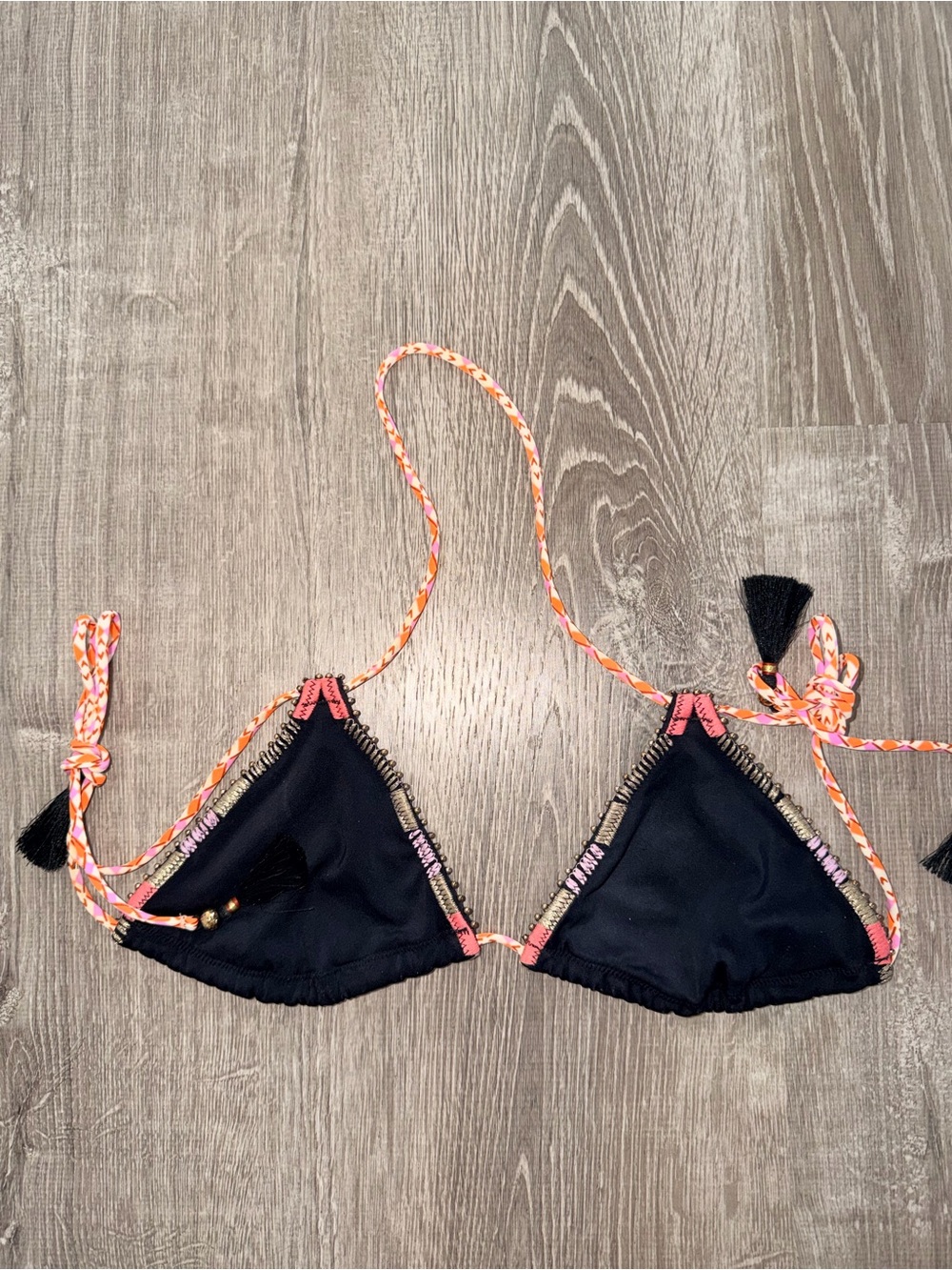 Victoria's Secret Black Triangle Bikini Top with Multicolor Braided Straps